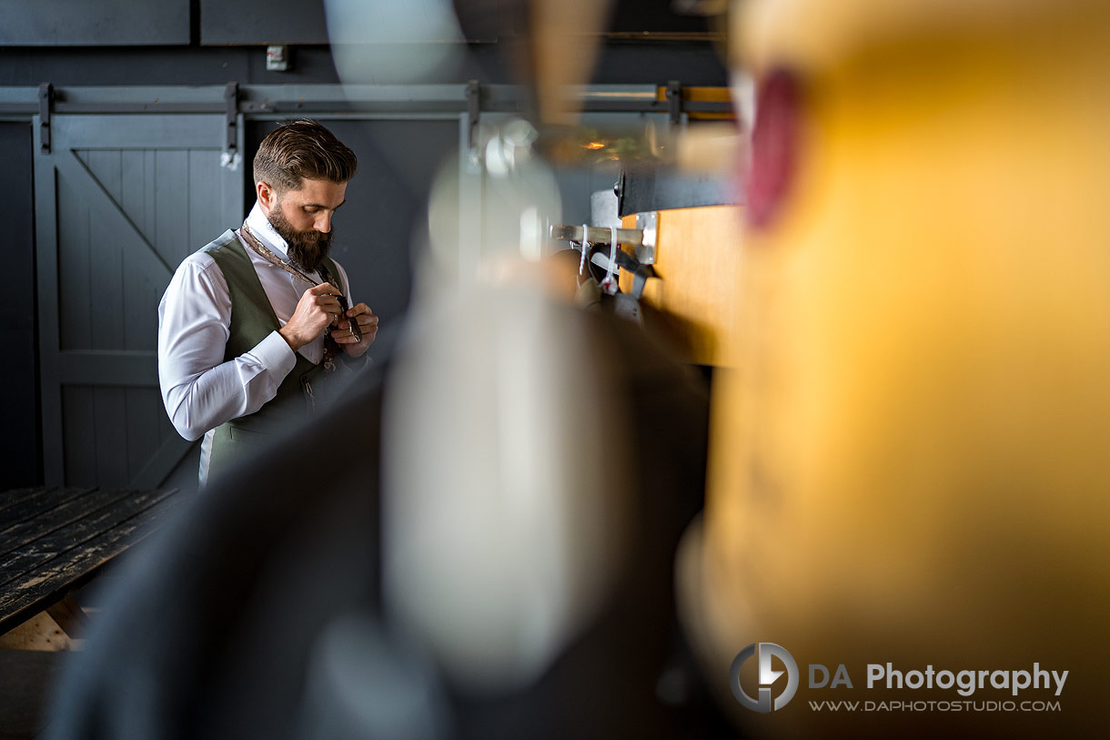 Groom getting ready photo at Rainhard Brewing Co