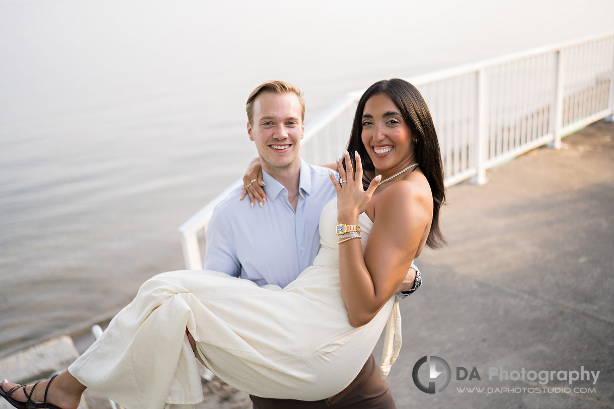 Intimate proposal photo at Port Dover by Lake Erie