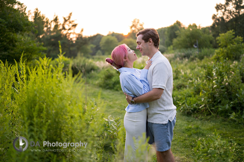 Golden Hour photos of a couple at the University of Guelph Arboretum
