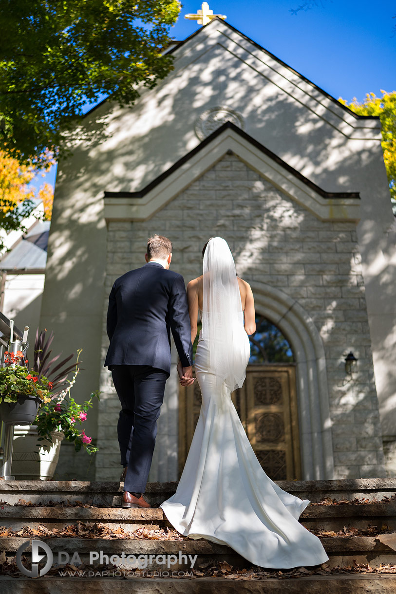 Bride and Groom in front of a Serbian Orthodox Monastery Bride and Groom in front of a Serbian Orthodox Monastery