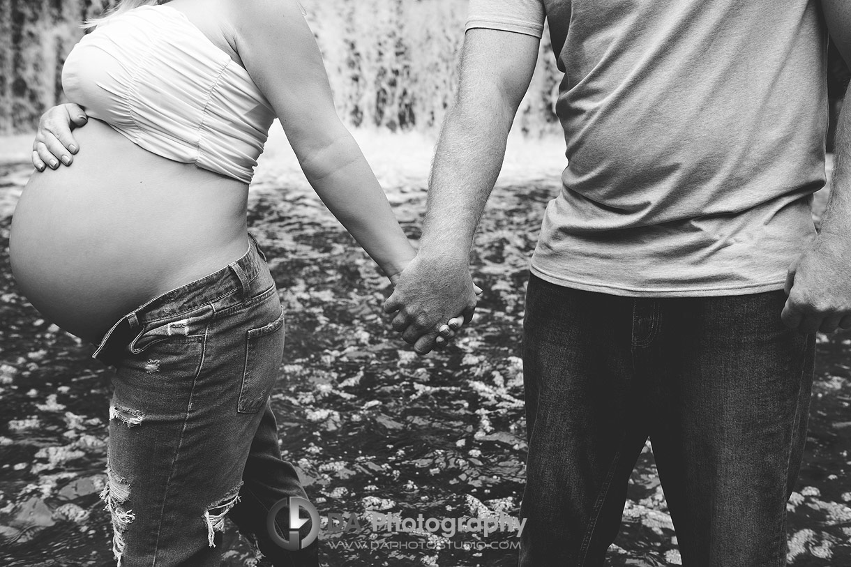 Combo engagement-maternity session at Lynn River Falls in Port Dover