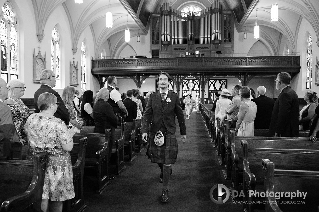 Groom at Wedding Ceremony at St. Mary’s Church in Kitchener