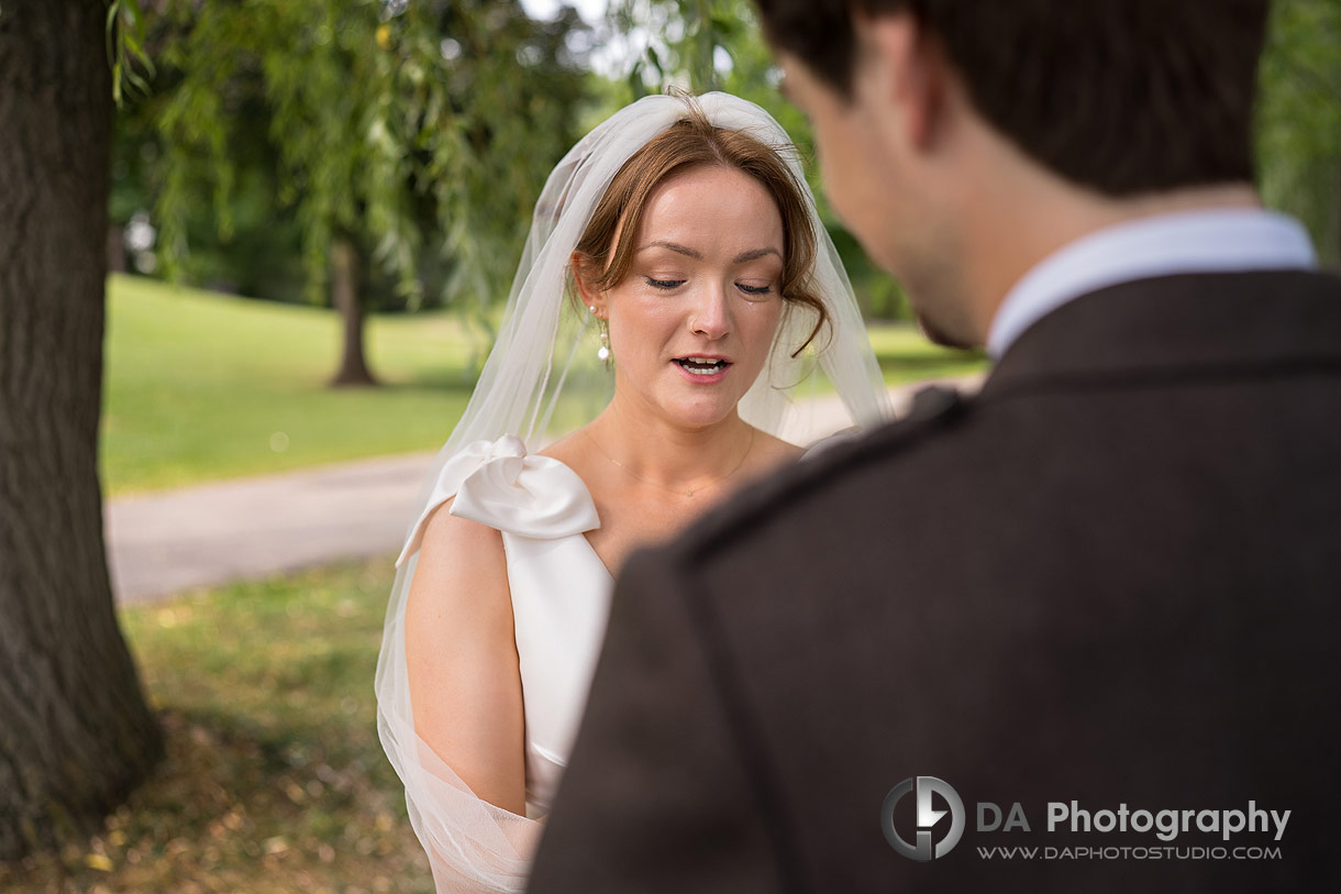 Photo of a bride during private vows on a Outdoor Weddings at Victoria Park