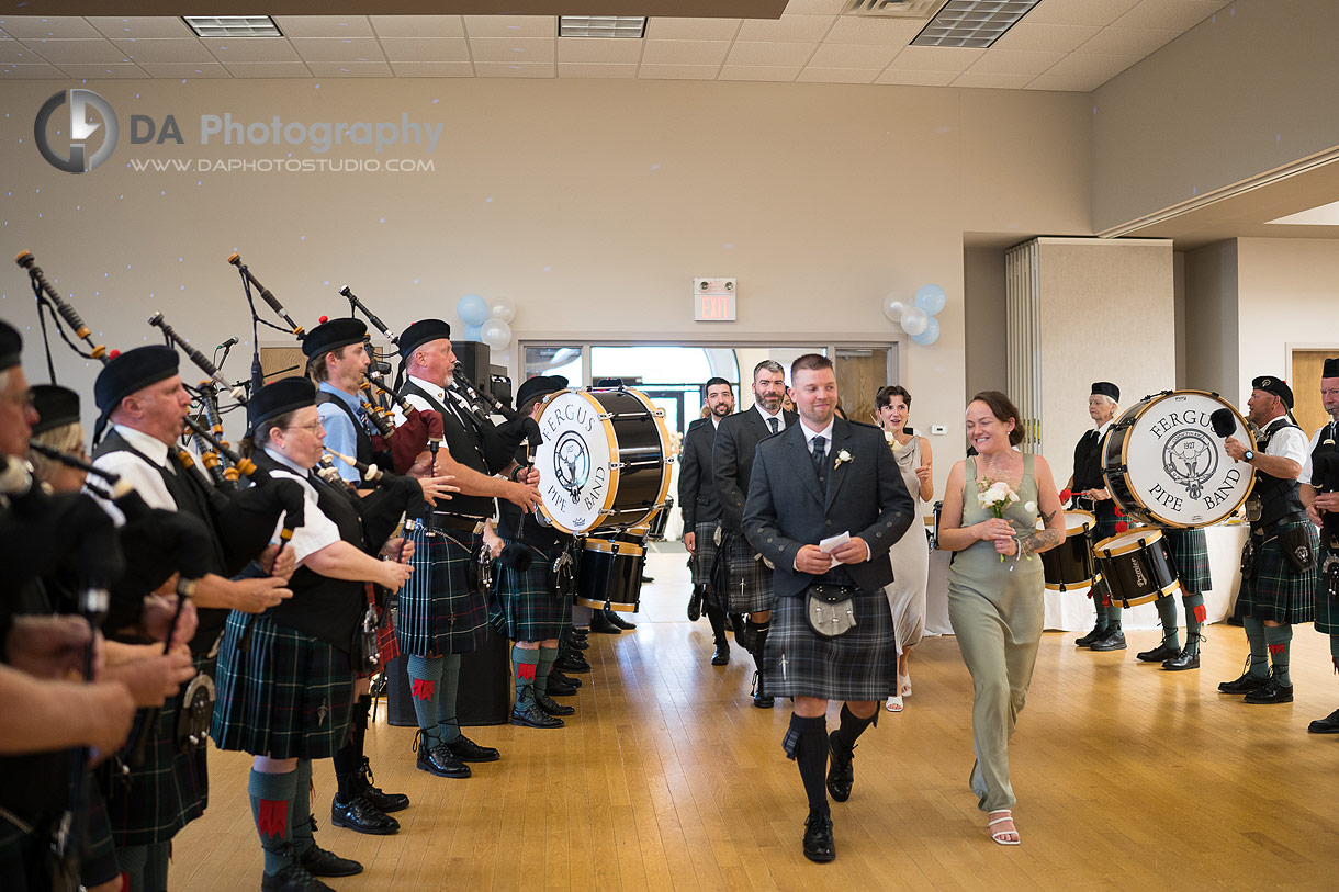 Fergus Pipe Band during wedding reception at Alma Community Centre