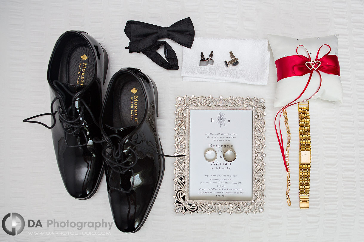 Groom's wedding accessories on a Wedding in Mississauga Groom's wedding accessories on a Wedding in Mississauga