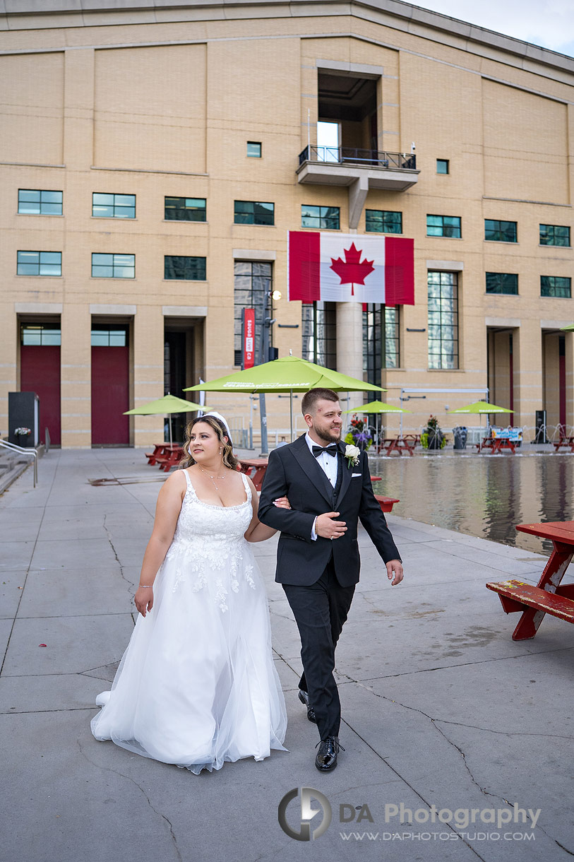 Bride and Groom by the fountain at Mississauga City Hall Bride and Groom by the fountain at Mississauga City Hall