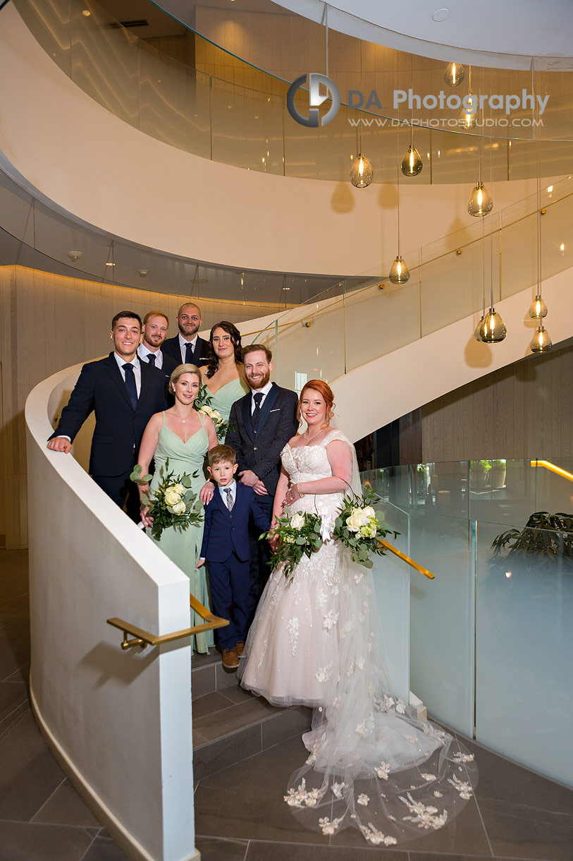 Bridal Party photos on the stairs at Pearle Hotel and Spa