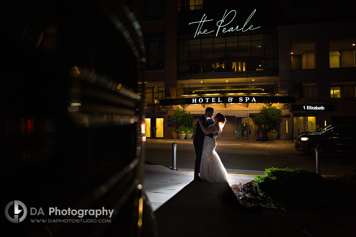 Nighttime Wedding Photo at Pearle Hotel and Spa in Burlington