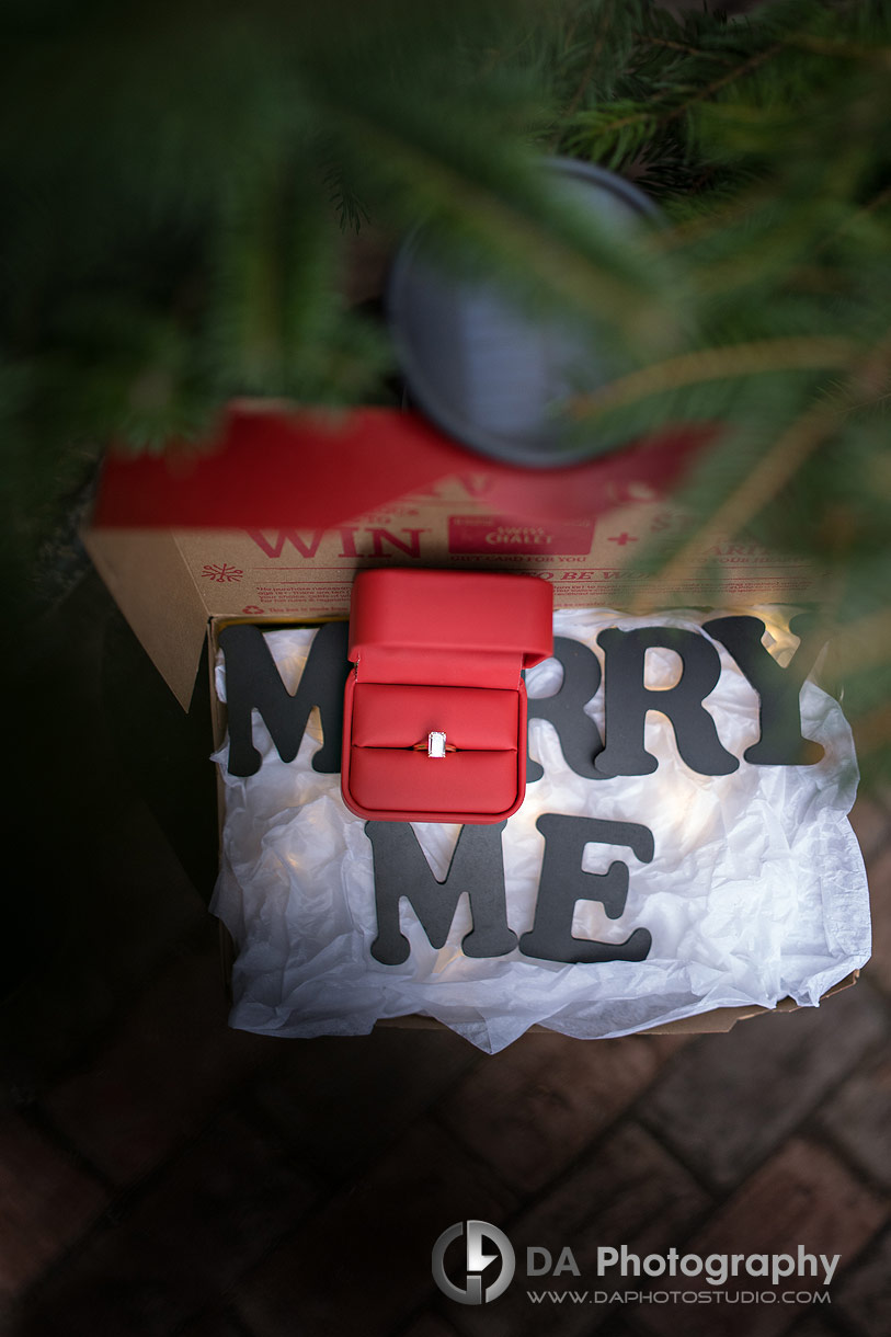 Swiss Chalet box with marry me message and an engagement ring