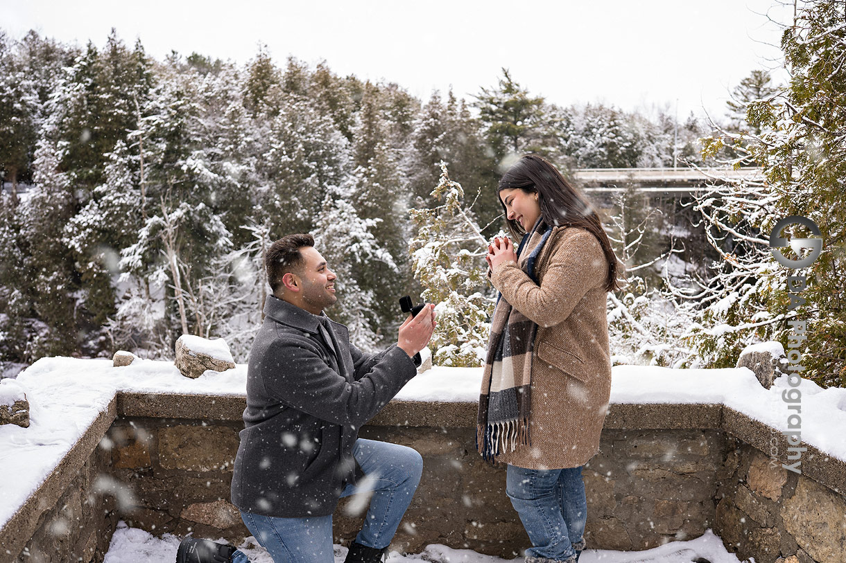 Winter Proposal at Elora Gorge Lookout