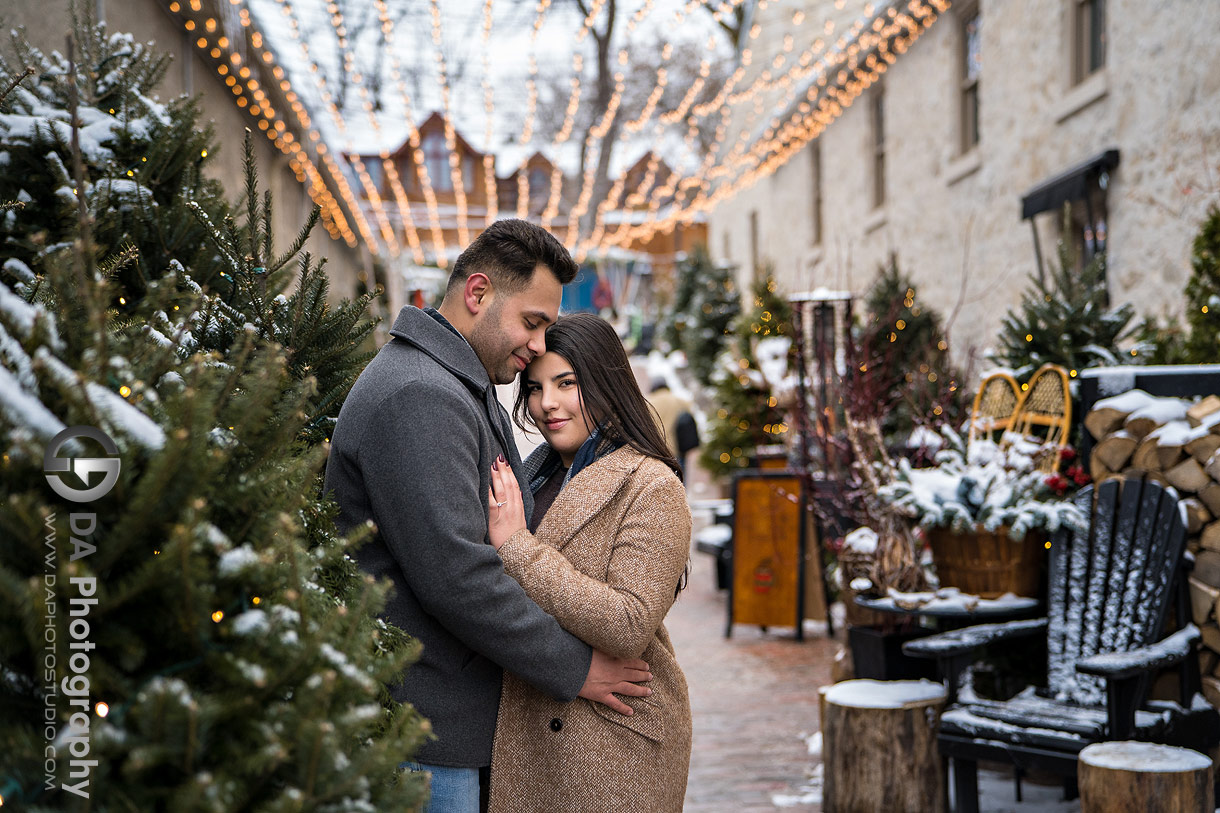 Engagement photos at the Christmas market in Elora