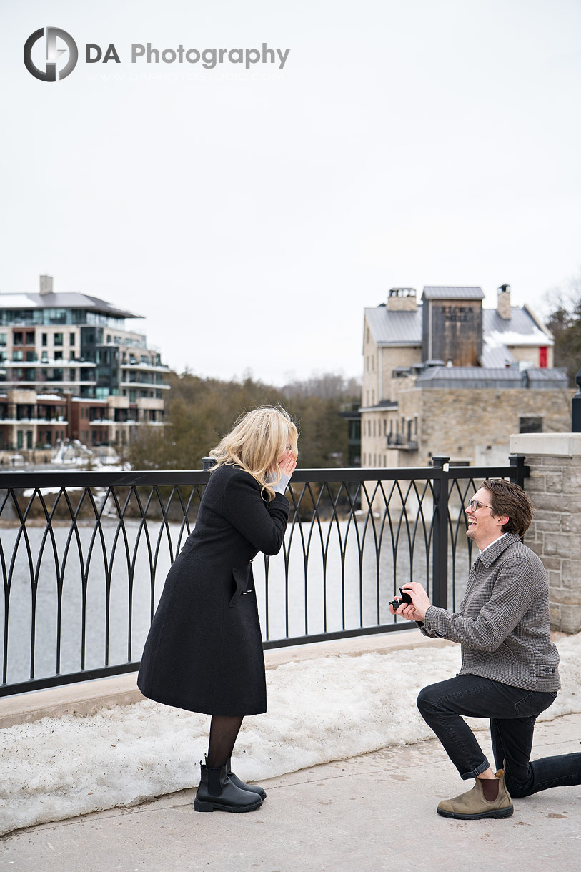 Surprise Proposal at Elora on a bridge